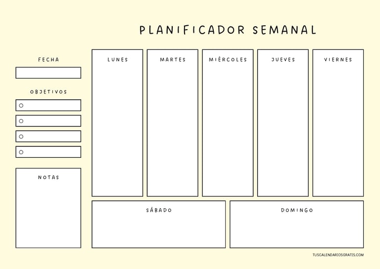 planificadores semanales para imprimir gratis en colores amarillo organizacion semanal pdf