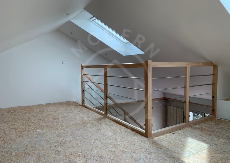 Rambarde bois, métal et vitrage bas