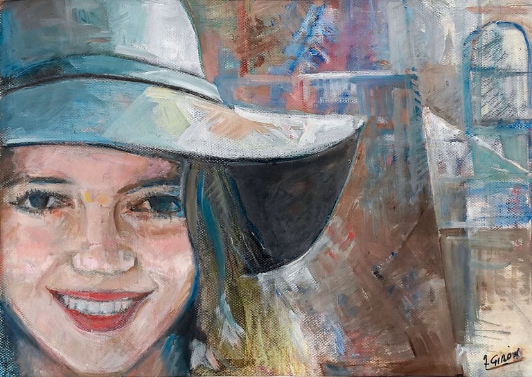 Claudia en Venecia, óleo del artista pintor Argi Girón. Portrait, Venice, painter, artist, oil