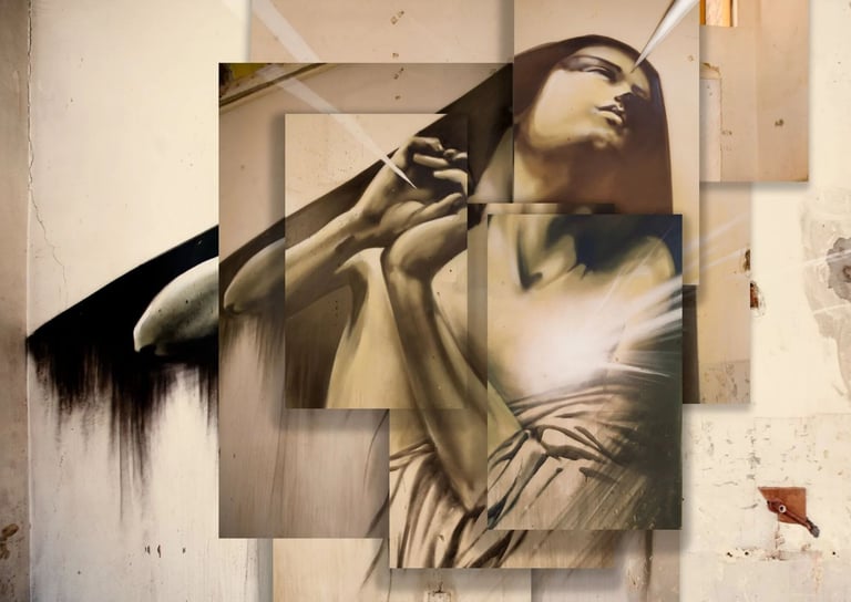 Faith inspired art by Martin Osner titled Connection, layered photomontage expressing spiritual connection and reflection