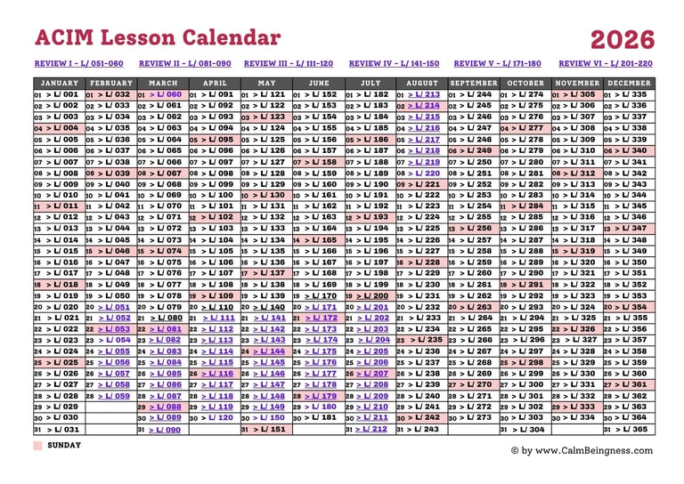 acim, a course in miracles lesson calendar 2026