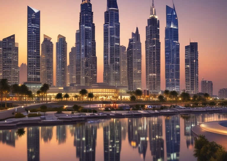 Four professionals in suits discussing in an office.