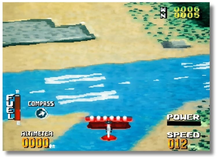Primeiro veio a Dragonfly, Jogo de 1988 com avião antigo vermelho com listras na pista em formato Y