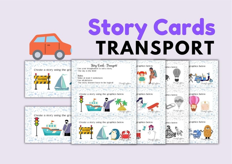 TRANSPORT ELA ESL Creative Task Cards for speaking writing, and vocabulary