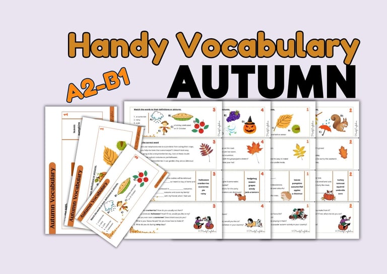 ESL, Autumn/Fall vocabulary, Thanksgiving and Halloween vocabulary, worksheets, vocabulary tasks