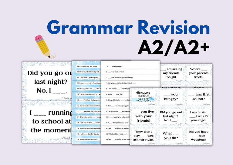 pre-intermediate grammar revision for end of the year and back to school activities