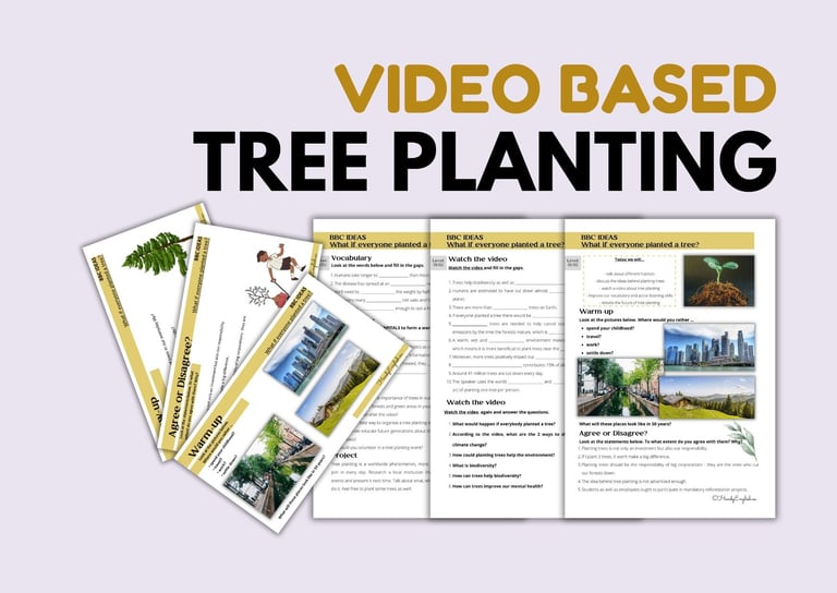 Spring Earth Day listening speaking video-based lesson plan about tree planting
