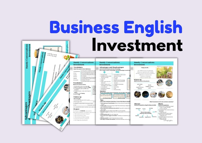 Business English, Economy, Investment, Tips, Discussions, Vocabulary, Projects, Debates