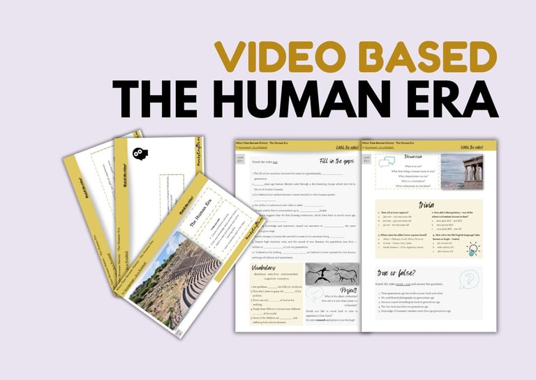 human era; ESL no-prep history lesson plan for listening and speaking