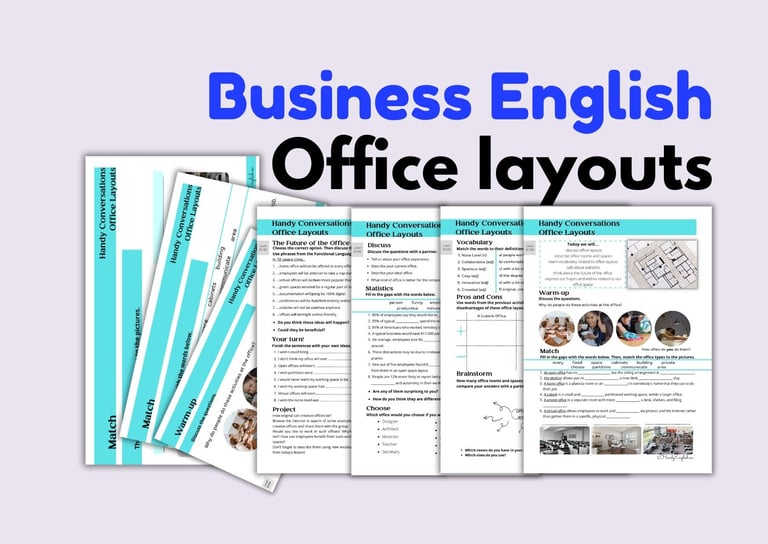 This lesson plan combines Business English, Office Layouts, Future Simple, I wish/If only, Pair work