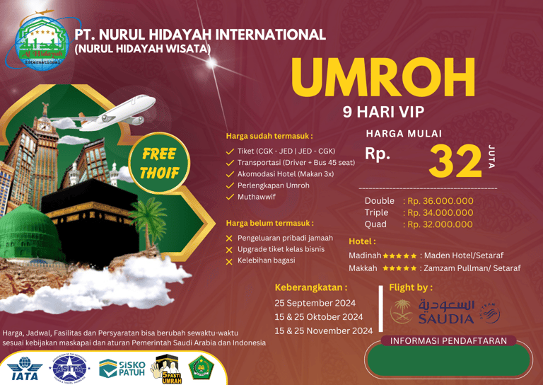 biaya umroh september oktober november 2024 vip