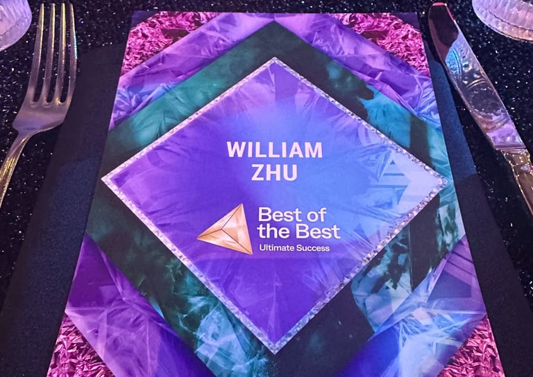 William Zhu broker award at an industry recognition event