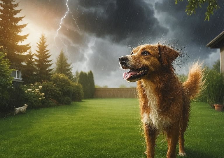 perro asustado durante una tormenta