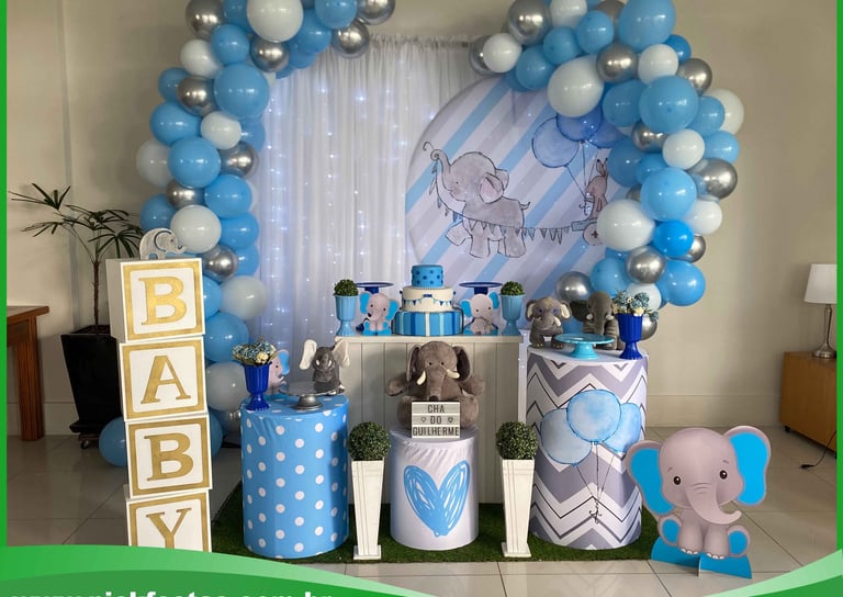 Aluguel de decoração infantil elefantinhos na Freguesia do Ó com mesa decorada temática