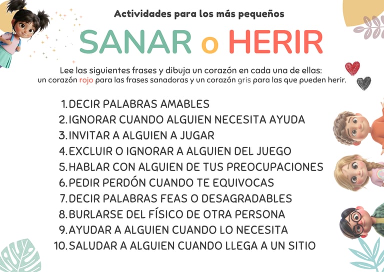 Actividad de educación emocional para niños  para diferenciar conductas