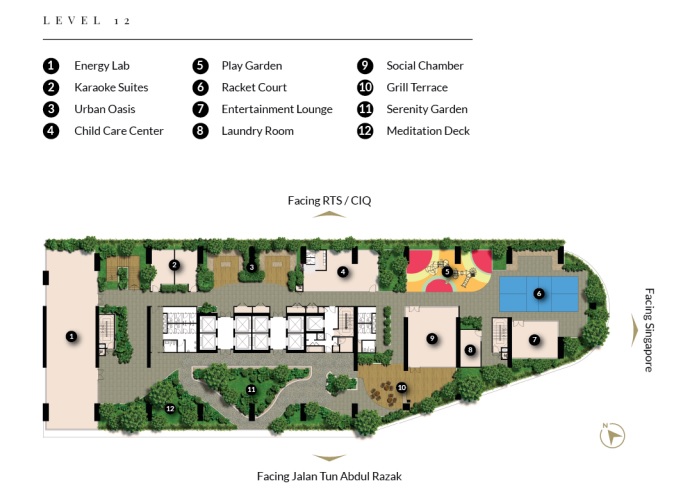 Level 12 facilities plan for Bukit Chagar Living featuring Energy Lab, Racket Court, and Social Chamber.