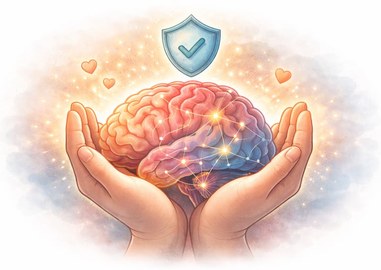 tekening van hersenen die zich veilig voelen