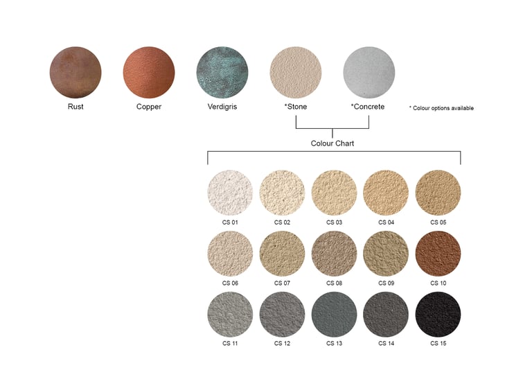 swatch book showing all options for colours, textures and finishes for bespoke planters