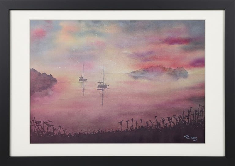 'An Fear Marbh' watercolour painting of one of the Blasket Islands,  off the west coast of Ireland.