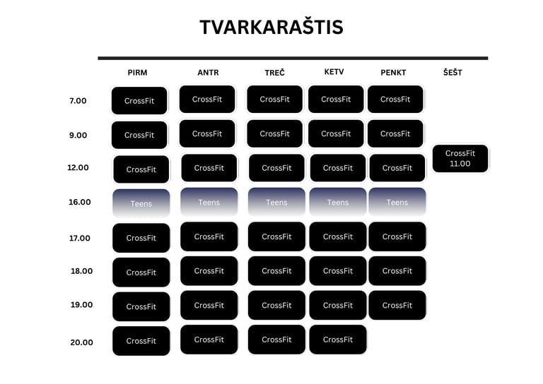 CrossFit Kaunas treniruočių tvarkaraštis