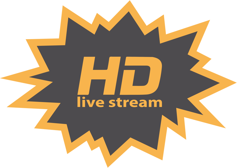 yellow and grey HD live stream logotype in a splash