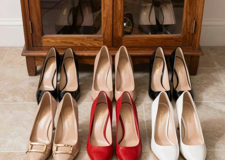 Trendy women’s shoes in vibrant hues displayed against a seasonal backdrop