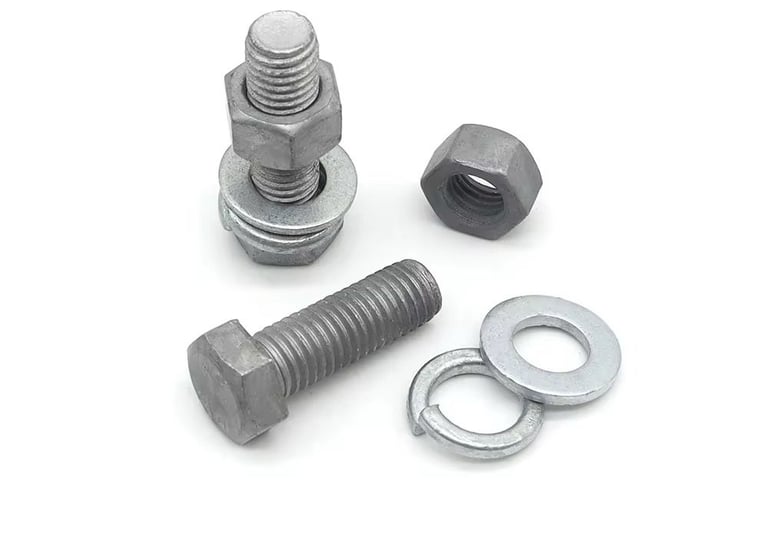 Hot-dip galvanized fasteners used in construction for durability