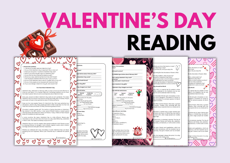 Valentine's Day ESL EFL Reading Passages Vocabulary and Speaking