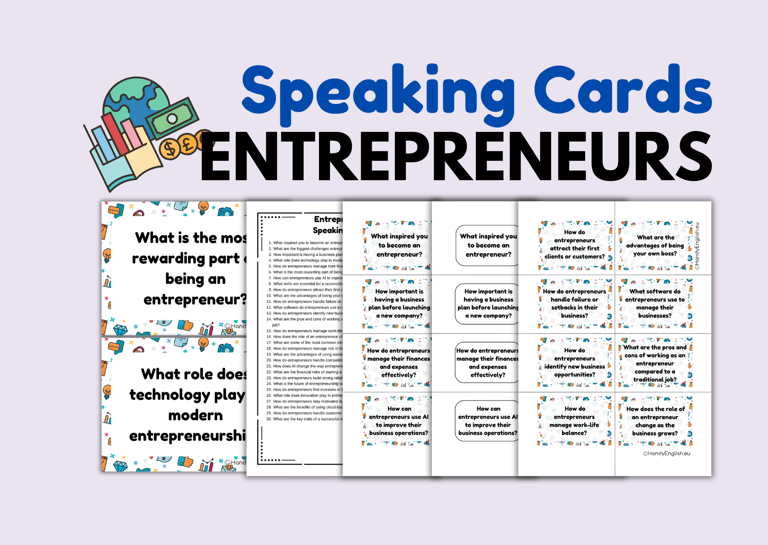 English for Entrepreneurs Start-Ups Business English Speaking Cards ESP