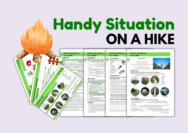 ESL A2/B1 lesson on hiking with travel vocabulary and speaking practice