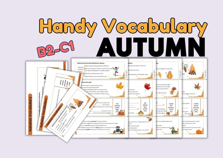 ESL, Autumn/Fall vocabulary, Thanksgiving and Halloween vocabulary, worksheets, vocabulary tasks