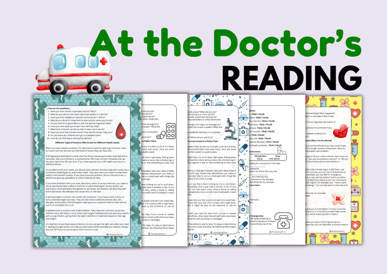 Medical English Reading Comprehension, Vocabulary and Speaking ELA ESL
