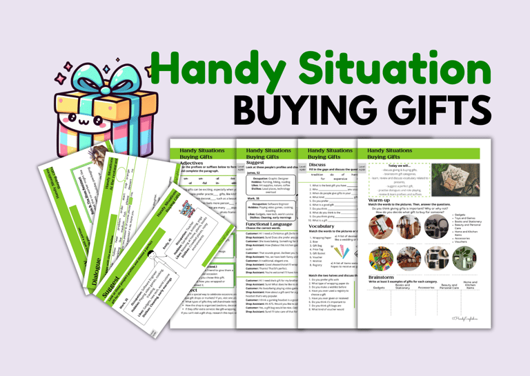 Buying Gifts Survival English no-prep Christmas lesson plan ELA ELL ESL