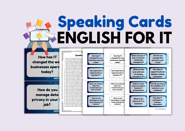 ENGLISH FOR IT (Information Technology) - Speaking Cards for ESL and ELA and/or for IT Professionals
