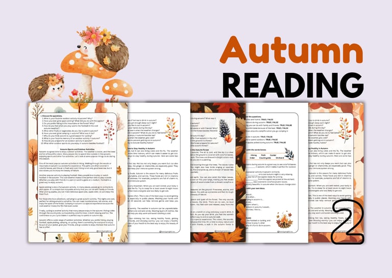 Autumn Reading Comprehension for English Lessons Digital and Printable