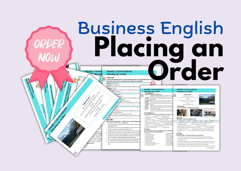 Business English Placing an Order ESL speaking vocabulary role-play