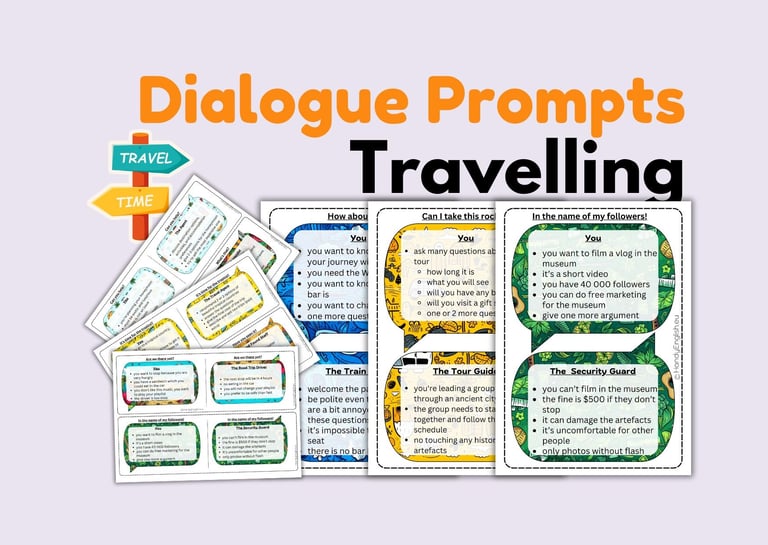 role plays and dialogue prompts for english lessons: travelling and summer