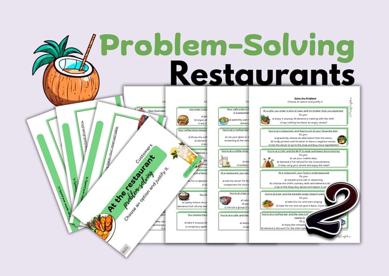 ESL ELA Restaurant Customers Problem-Solving Communicative Activity Speaking