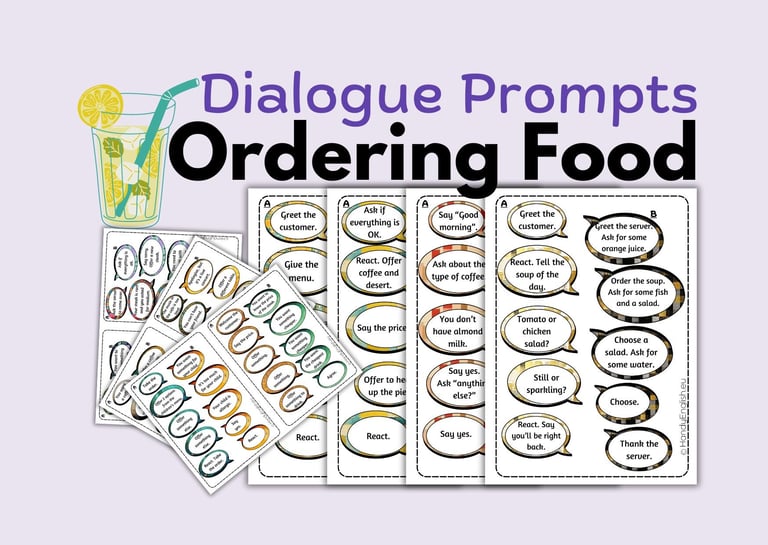 ESL ELA Restaurant Food Beginner Dialogue Prompts Newcomers A1-A2+