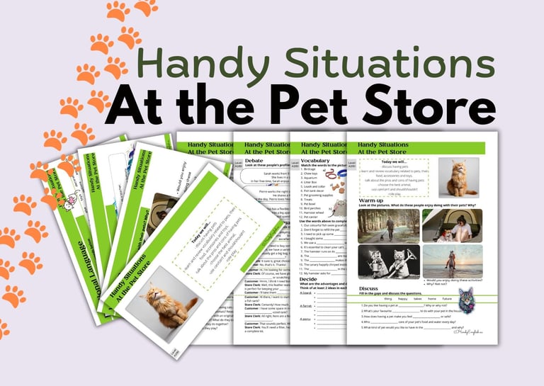 at the pet store esl lesson plan survival english
