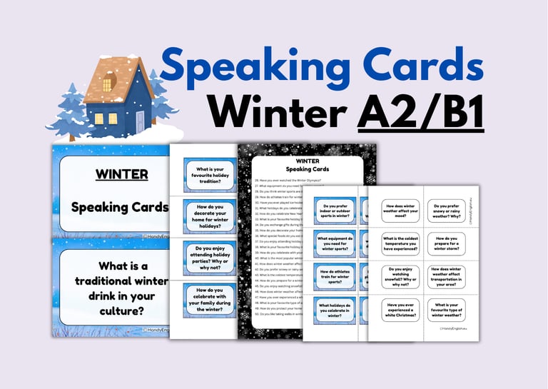 Winter End of Year Back to School Speaking Cards Activity ESL