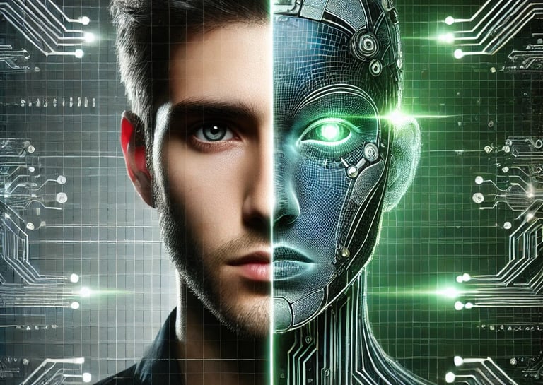 a man with a robot - like face and a robot