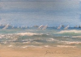 a painting of a sailboats racing in the ocean