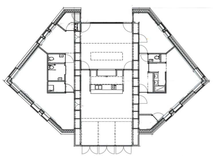 Planta do térreo da casa sustentável prefabricada em cross laminated timber
