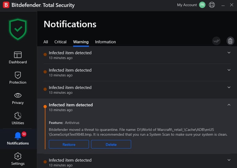 Bitdefender World of Warcraft malware, WoW Bitdefender false positive, Wow.exe malware detected, Battle.net Bitdefender