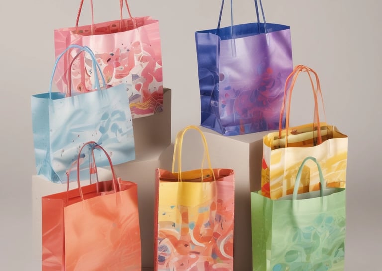 A variety of custom bags displayed for different businesses.