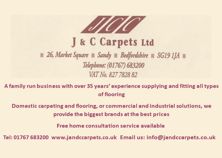 J & C Carpets supporters of The Sandy Garden & Craft Show