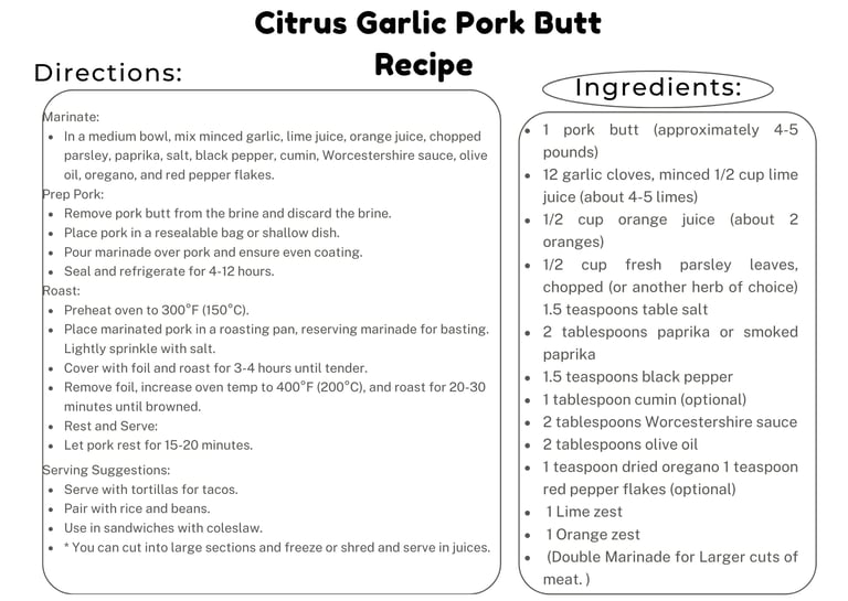 recipe card for pork butt