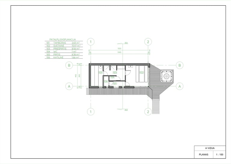 Pirties projektas, pirties pastato aukšto planas