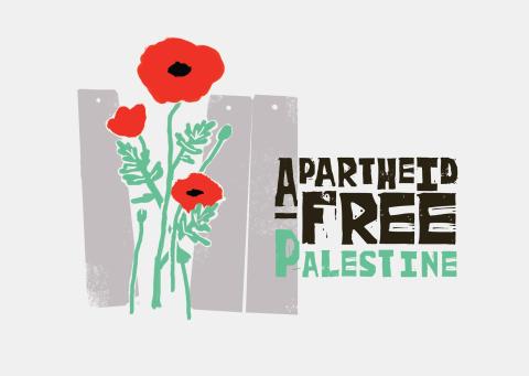a banner for the Apartheid Free campaign with poppy flowers and the words Apartheid Free Palestine